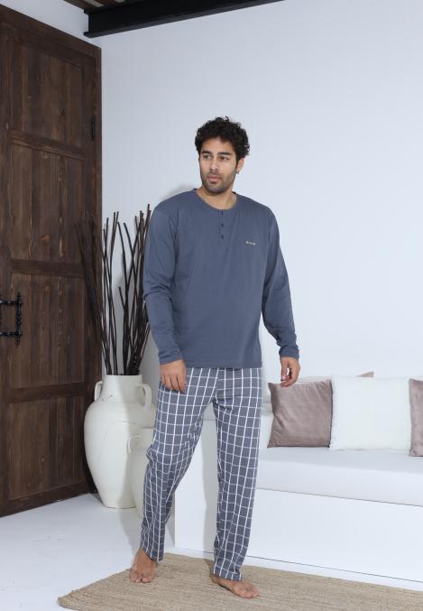 Pijama Barbati ,Maneca si Pantaloni Lungi,Culoare Gri cu Alb,Engros